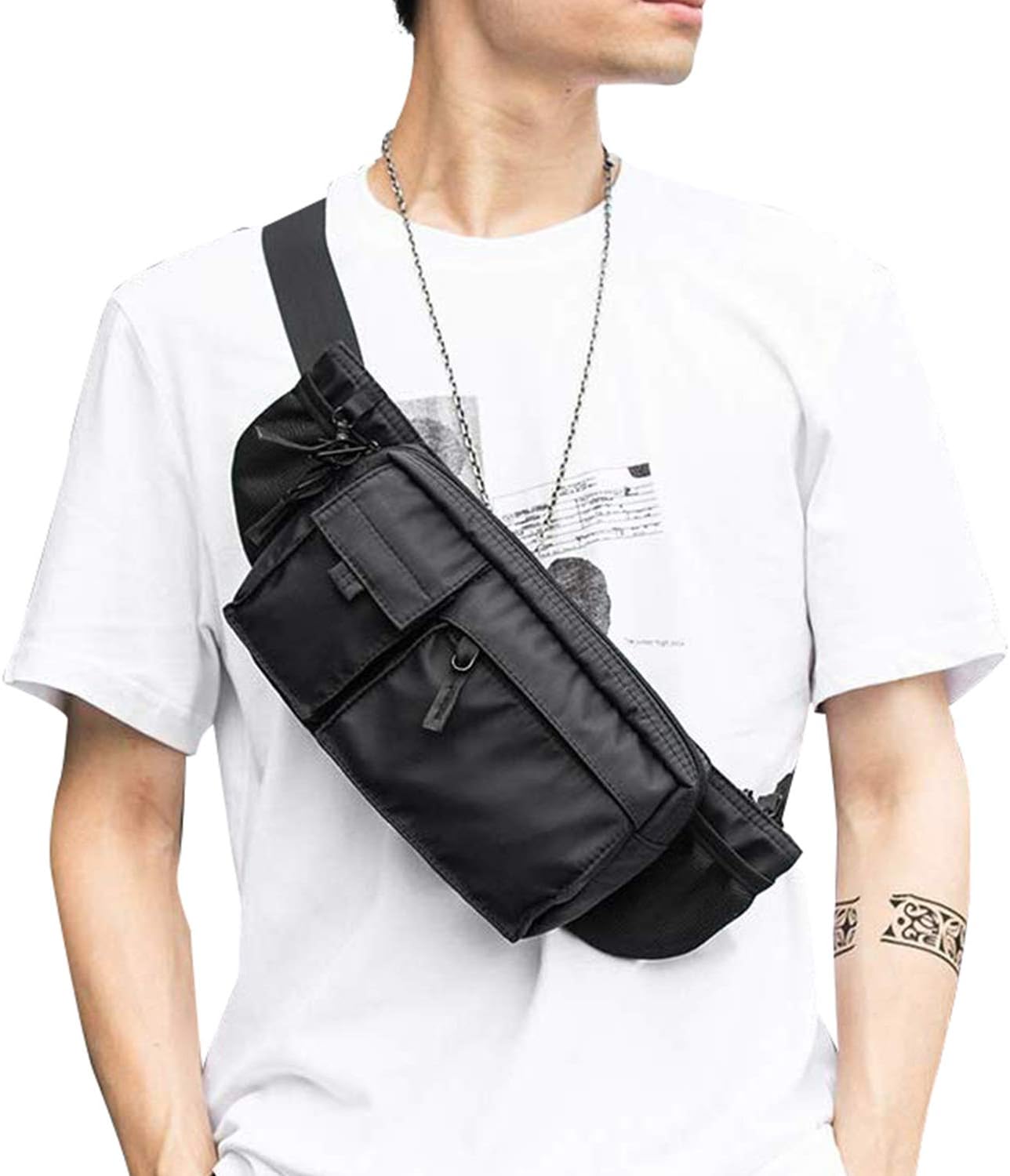 Large Waterproof Black Waist Bag Fanny Pack For Men Women Belt Bag Pouch Hip Bum Bag Chest Bag with Adjustable Strap, Premium Lightweight Fanny Pack For Gym Fitness Workout Travel Work Commuting - Image 1